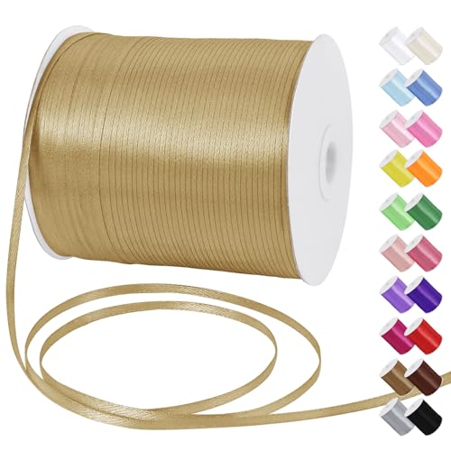 Uiopa Satinband 3mm x 790m Schleifenband Hellbraun Geschenkband Stoff Ribbon Dekoband für Geschenkverpackungen, Einladungen, Blumensträuße, Hängende Ornamente, DIY-Projekte von Uiopa