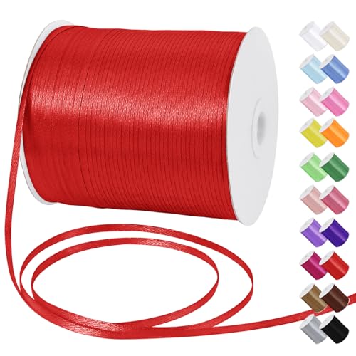 Uiopa Satinband 3mm x 790m Schleifenband Rot Geschenkband Stoff Ribbon Dekoband für Geschenkverpackungen, Einladungen, Blumensträuße, Hängende Ornamente, DIY-Projekte von Uiopa