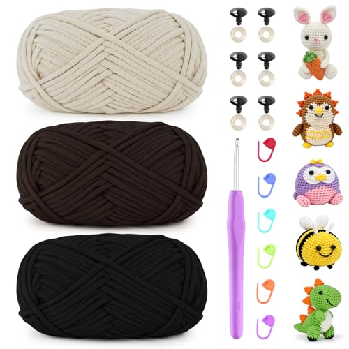 Uiopa Schlauchgarn zum Häkeln, 3 x 50g Häkelwolle Baumwolle Dickes Garn, Häkelgarn Chunky Wolle Crochet Yarn für Taschen, Körbe, Amigurumi, DIY-Projekte Uiopa Schlauchgarn zum Häkeln, 3 x 50g Häkelwolle Baumwolle Dickes Garn, Häkelgarn Chunky Wolle Crochet Yarn für Taschen, Körbe, Amigurumi, DIY-Projekte von Uiopa