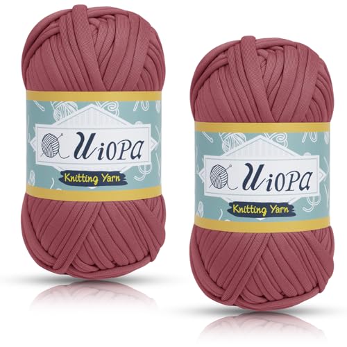 Uiopa T-Shirt Garn, 2 x 100g(2 x 35m) Bändchengarn Polyester Häkelgarn, Dickes Garn Crochet Yarn für Häkeltaschen, Körbe, Teppiche, Heimdekoration, DIY-Projekt (Bohnenpaste Rot) von Uiopa