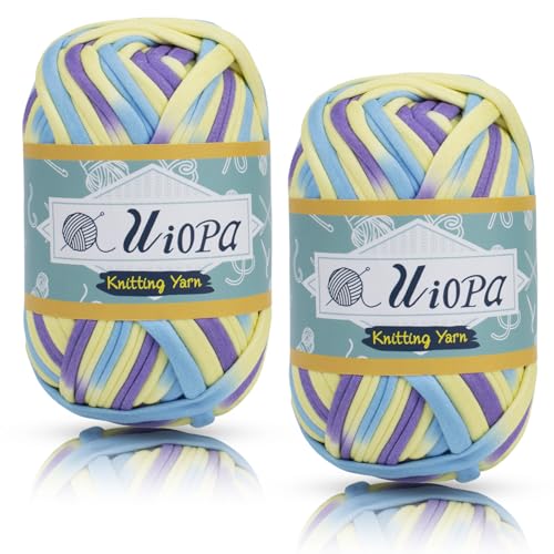 Uiopa T-Shirt Garn, 2 x 100g(2 x 35m) Bändchengarn Polyester Häkelgarn, Dickes Garn Crochet Yarn für Häkeltaschen, Körbe, Teppiche, Heimdekoration, DIY-Projekt (Bunt 11) von Uiopa
