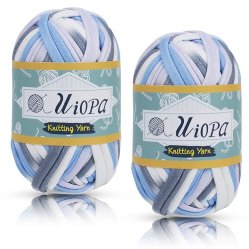Uiopa T-Shirt Garn, 2 x 100g(2 x 35m) Bändchengarn Polyester Häkelgarn, Dickes Garn Crochet Yarn für Häkeltaschen, Körbe, Teppiche, Heimdekoration, DIY-Projekt (Bunt 21) von Uiopa