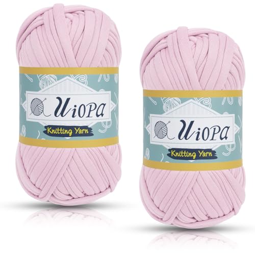 Uiopa T-Shirt Garn, 2 x 100g(2 x 35m) Bändchengarn Polyester Häkelgarn, Dickes Garn Crochet Yarn für Häkeltaschen, Körbe, Teppiche, Heimdekoration, DIY-Projekt (Rosa) von Uiopa
