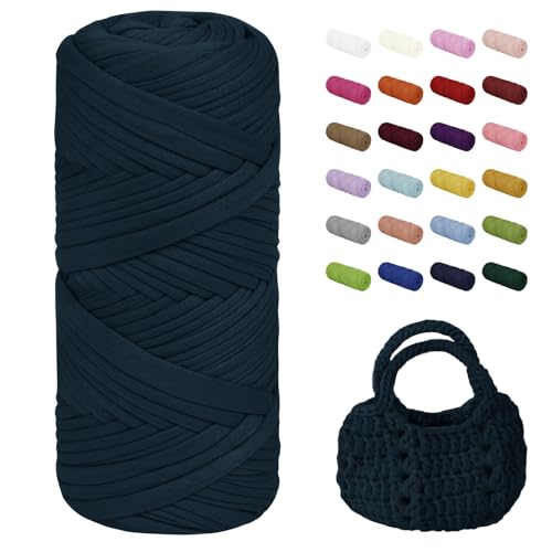 Uiopa T-Shirt Garn, 200g/75m Bändchengarn zum Häkeln, Dickes Ribbon Garn Chunky Polyester Häkelgarn für Häkeltaschen, Körbe, Home Decor, DIY Handwerk (Denim-Blau) von Uiopa