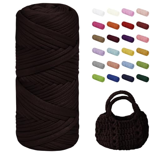 Uiopa T-Shirt Garn, 200g/75m Bändchengarn zum Häkeln, Dickes Ribbon Garn Chunky Polyester Häkelgarn für Häkeltaschen, Körbe, Home Decor, DIY Handwerk (Kaffee) von Uiopa