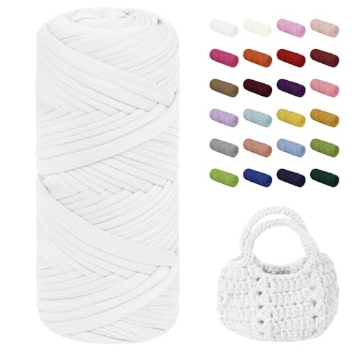 Uiopa T-Shirt Garn, 200g/75m Bändchengarn zum Häkeln, Dickes Ribbon Garn Chunky Polyester Häkelgarn für Häkeltaschen, Körbe, Home Decor, DIY Handwerk (Weiß) von Uiopa