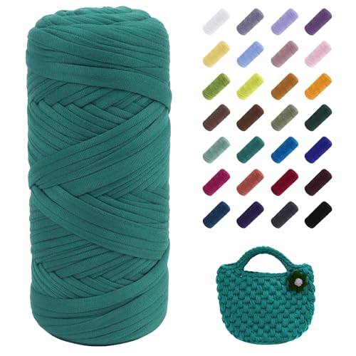 Uiopa T-Shirt Garn, 200g Bändchengarn zum Stricken und Häkeln, Dickes Ribbon Garn Crochet Yarn für Häkeltaschen/Körbe/Teppiche, Heimdekoration, DIY-Kunsthandwerk (Gras-Grün) von Uiopa