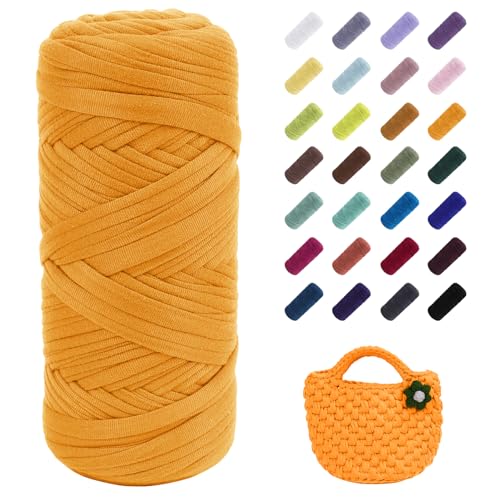 Uiopa T-Shirt Garn, 200g Bändchengarn zum Stricken und Häkeln, Dickes Ribbon Garn Crochet Yarn für Häkeltaschen/Körbe/Teppiche, Heimdekoration, DIY-Kunsthandwerk (Orange) von Uiopa