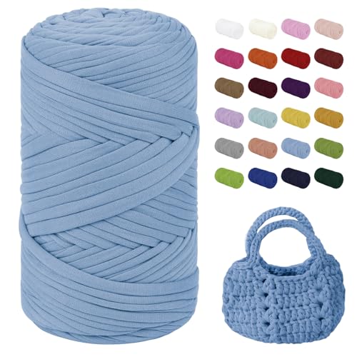 Uiopa T-Shirt Garn, 400g/150m Bändchengarn zum Häkeln, Dickes Ribbon Garn Chunky Polyester Häkelgarn für Häkeltaschen, Körbe, Home Decor, DIY Handwerk (Himmelblau) von Uiopa