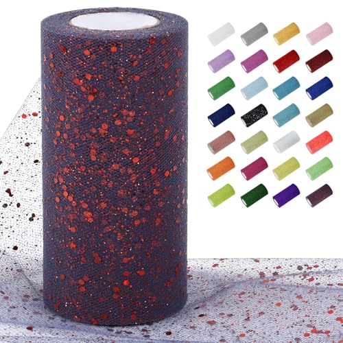 Uiopa Tüllstoff Glitzer 15cm x 22m Tüll Rolle Tüllband Dunkelblau Pailletten Dekostoff Glitzerband für Tutu Röcke, Geschenkverpackung, Hochzeitsdekoration, DIY Handwerk von Uiopa