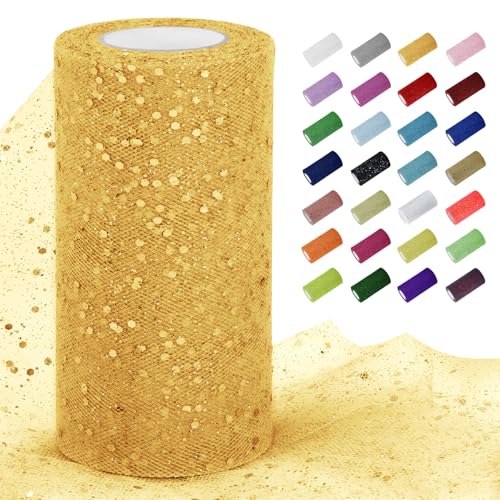 Uiopa Tüllstoff Glitzer 15cm x 22m Tüll Rolle Tüllband Gold Pailletten Dekostoff Glitzerband für Tutu Röcke, Geschenkverpackung, Hochzeitsdekoration, DIY Handwerk Uiopa Tüllstoff Glitzer 15cm x 22m Tüll Rolle Tüllband Gold Pailletten Dekostoff Glitzerband für Tutu Röcke, Geschenkverpackung, Hochzeitsdekoration, DIY Handwerk von Uiopa