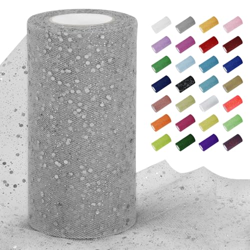 Uiopa Tüllstoff Glitzer 15cm x 22m Tüll Rolle Tüllband Silber Pailletten Dekostoff Glitzerband für Tutu Röcke, Geschenkverpackung, Hochzeitsdekoration, DIY Handwerk Uiopa Tüllstoff Glitzer 15cm x 22m Tüll Rolle Tüllband Silber Pailletten Dekostoff Glitzerband für Tutu Röcke, Geschenkverpackung, Hochzeitsdekoration, DIY Handwerk von Uiopa