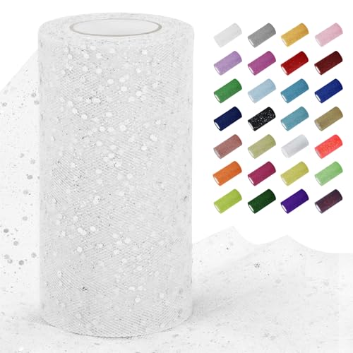Uiopa Tüllstoff Glitzer 15cm x 22m Tüll Rolle Tüllband Weiß Pailletten Dekostoff Glitzerband für Tutu Röcke, Geschenkverpackung, Hochzeitsdekoration, DIY Handwerk Uiopa Tüllstoff Glitzer 15cm x 22m Tüll Rolle Tüllband Weiß Pailletten Dekostoff Glitzerband für Tutu Röcke, Geschenkverpackung, Hochzeitsdekoration, DIY Handwerk von Uiopa