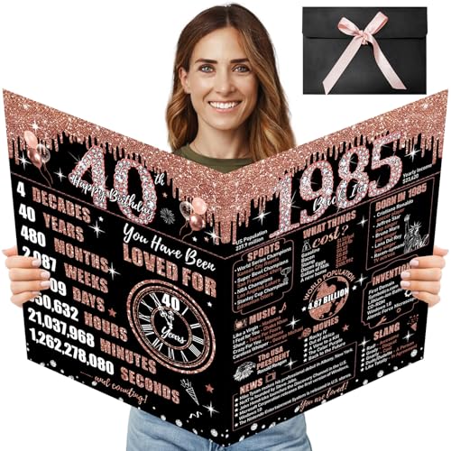 Uiorgui Jumbo-Karte zum 40. Geburtstag mit Umschlag für Frauen, Roségold Back in 1984, extra groß, Happy 40th Birthday, riesiges Gästebuch, Geschenk, große vierzig Grußkarte, Dekoration, Partyzubehör von Uiorgui