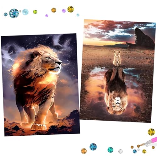 Uirheurd Diamond Painting 2 Stück Diamond Painting, Adults, Children's Lion, 5D Diamond Pictures, DIY Diamond Painting Set with Accessories for Home Wall Decor von Uirheurd