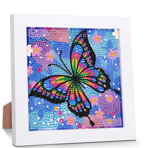 Uirheurd Diamond Painting Schmetterling Schmetterlings Diamant Malerei Set Mit Rahmen Diamond Painting Kinder für Kinder Im Alter von 8–12 Schöner 5d Gem Art Craft for Gift Home Wall Decor 15x15 Cm von Uirheurd