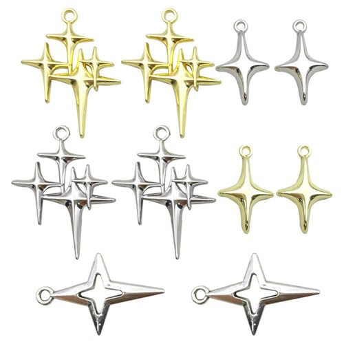 10 Stück vierzackiger Stern-Anhänger für Halsketten, Ohrringe, Armbänder, Metallanhänger, Schmuckzubehör 10 Stück vierzackiger Stern-Anhänger für Halsketten, Ohrringe, Armbänder, Metallanhänger, Schmuckzubehör von Uitndvyte