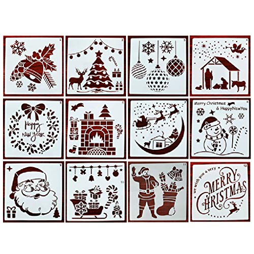 12 Stück hochwertige hohle Malschablonen im klassischen Weihnachtsthema-Design, Graffiti-Schablonen für die Dekoration von Uitndvyte