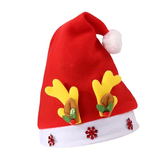 Verstellbare Weihnachtsmannmütze für Weihnachtsfeiern, weiche und bequeme Mütze mit Hörnern und Schneeflocken, Partyzubehör von Uitndvyte