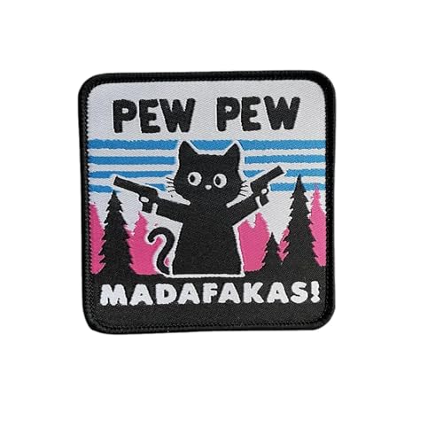 1 Pcs PEW PEW Patches,Katze Patch,Aufnäher Lustiger Weinender Katze Bestickte Applikationen Süße DIY Aufkleber Zubehör für Rucksäcke Hundegeschirre Sporttaschen Hüte (CUSTOM-0545) von Uixxducc
