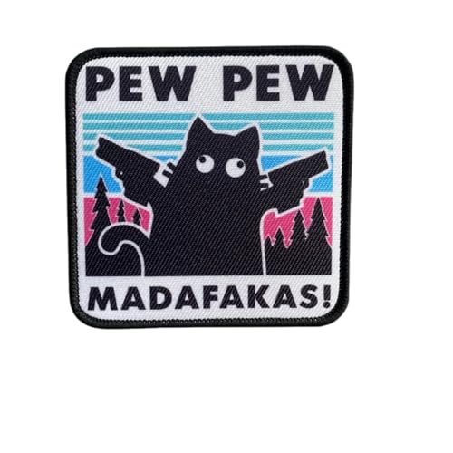 1 Pcs PEW PEW Patches,Katze Patch,Aufnäher Lustiger Weinender Katze Bestickte Applikationen Süße DIY Aufkleber Zubehör für Rucksäcke Hundegeschirre Sporttaschen Hüte (TH736-1) von Uixxducc