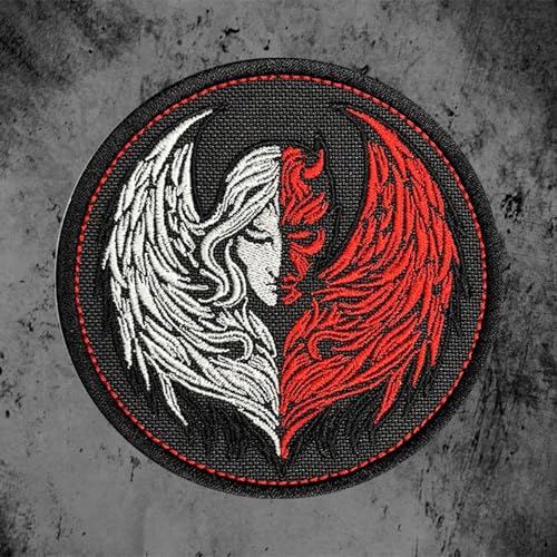 1 Stück Halb Engel Halb Teufel Patches Klett Patch, lustig süß gestickte Aufnäher taktische Moral Klettverschluss-Aufnäher für Rucksäcke, Taschen, Westen, Militäruniformen, Jacken, Jeans, Hüte von Uixxducc