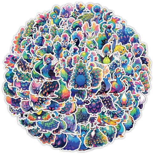 100 Stück Aufkleber, Pfau Sticker Aesthetic für Wasserflaschen, Scrapbooking, Laptops,Wasserfeste Vinyl Aufkleber für Kinder Mädchen Jugendliche (A) von Uixxducc