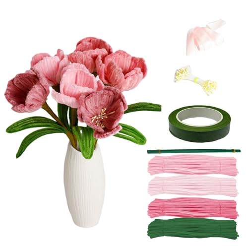 Rosa Blühende Tulip Pfeifenreiniger Blumen Set, mit 200 Stück pfeifenputzer zum basteln Blumen, Anleitung,12 Stück grünem Bastelfaden,Klebeband Geschenk zum Muttertag Rosa Blühende Tulip Pfeifenreiniger Blumen Set, mit 200 Stück pfeifenputzer zum basteln Blumen, Anleitung,12 Stück grünem Bastelfaden,Klebeband Geschenk zum Muttertag von Uixxducc