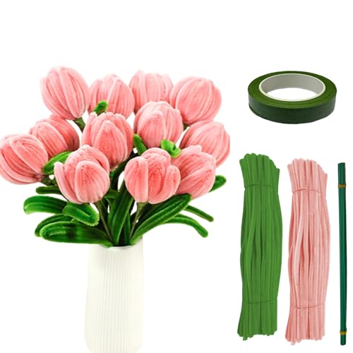 Rosa Tulip Bouquet, Pfeifenreiniger Blumen Set, mit 200 Stück pfeifenputzer zum basteln Blumen, Anleitung,12 Stück grünem Bastelfaden,Klebeband Geschenk zum Muttertag Rosa Tulip Bouquet, Pfeifenreiniger Blumen Set, mit 200 Stück pfeifenputzer zum basteln Blumen, Anleitung,12 Stück grünem Bastelfaden,Klebeband Geschenk zum Muttertag von Uixxducc