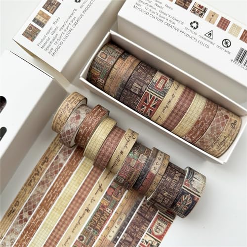 Uixxducc 10 Rollen Vintage Washi Tape Set, DIY Papier Tape Masking Tape Set Dekoratives Klebebänder für Verschönern Bullet Journals, DIY Handwerk, Scrapbooking, Planner (Retro) von Uixxducc