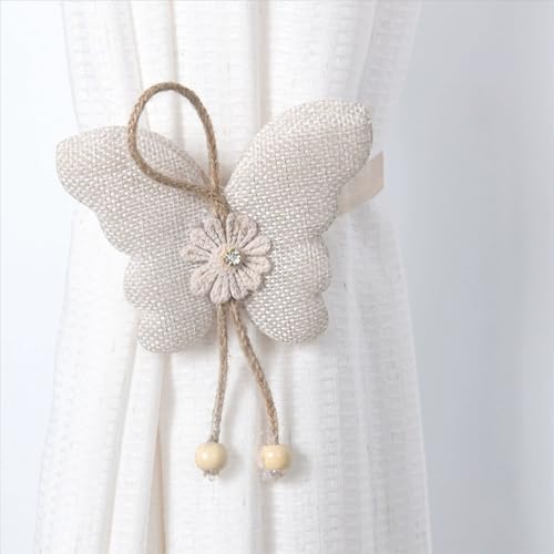 Uixxducc 2 Stück Magnetische Vorhang Raffhalter Vorhang Clips Seil Rückwärtige Vorhang Gardinenbänder Magnetschnalle Schmetterling Vorhangschnalle Türvorhang dekorieren (Beige) von Uixxducc
