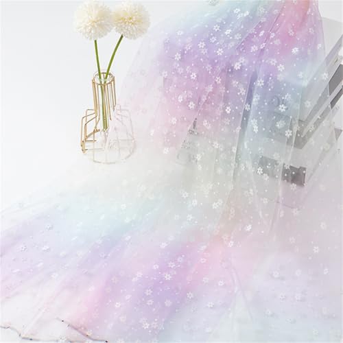 Uixxducc 2 Yards Regenbogen Tüllstoff, 145cm Breit Farbverlauf Regenbogen Glitzer Tüll für DIY Netzstoff für Hochzeit Tischläufer Geschenkband Schleife Nähen Basteln (Blume B) von Uixxducc