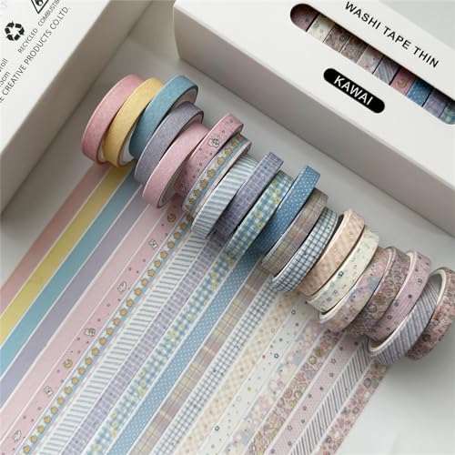 Uixxducc 20 Rollen Vintage Washi Tape Set, Masking Tape Dekoratives Klebeband, 7mm x 3m, DIY Papier Tape für Verschönern Bullet Journals, DIY Handwerk, Scrapbooking, Planner (Kawai) von Uixxducc