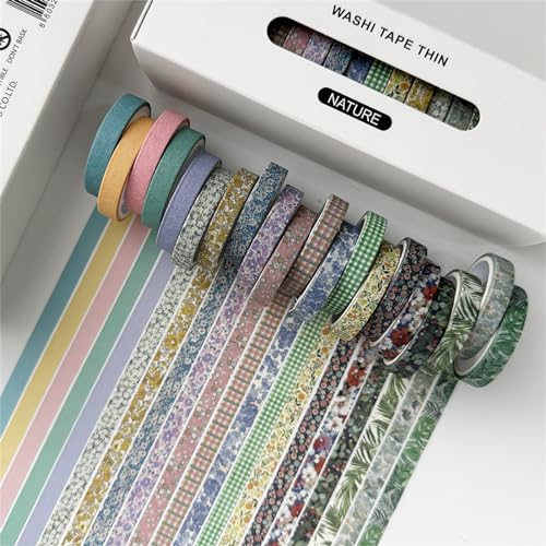 Uixxducc 20 Rollen Vintage Washi Tape Set, Masking Tape Dekoratives Klebeband, 7mm x 3m, DIY Papier Tape für Verschönern Bullet Journals, DIY Handwerk, Scrapbooking, Planner (Nature) von Uixxducc