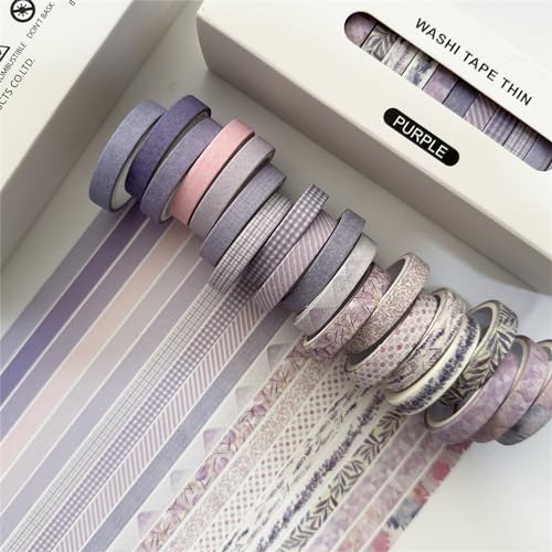 Uixxducc 20 Rollen Vintage Washi Tape Set, Masking Tape Dekoratives Klebeband, 7mm x 3m, DIY Papier Tape für Verschönern Bullet Journals, DIY Handwerk, Scrapbooking, Planner (Purple) von Uixxducc