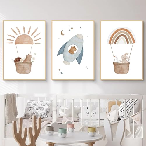 Uixxducc Bilder Kinderzimmer Deko Poster 3er Set Regenbogen Tiere Wandbilder Kinderbilder Boho Wanddeko Geschenke für Kinder, Ohne Rahmen (21×30 cm) von Uixxducc