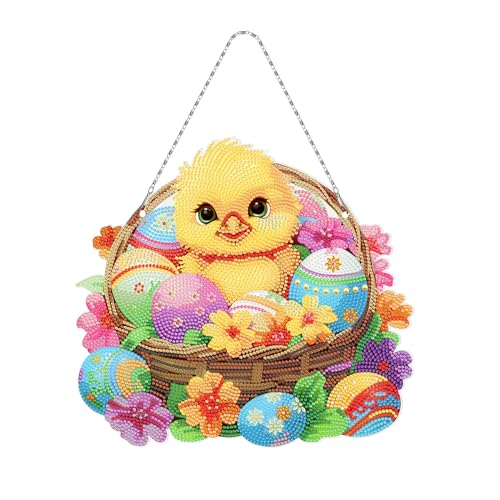 Uixxducc Diamond Painting Ostern Diamant Malerei Ornamente Ostereier Hase Acryl Anhänger Kranz mit Kette Erwachsene Basteln für Frühlingdeko (B) von Uixxducc
