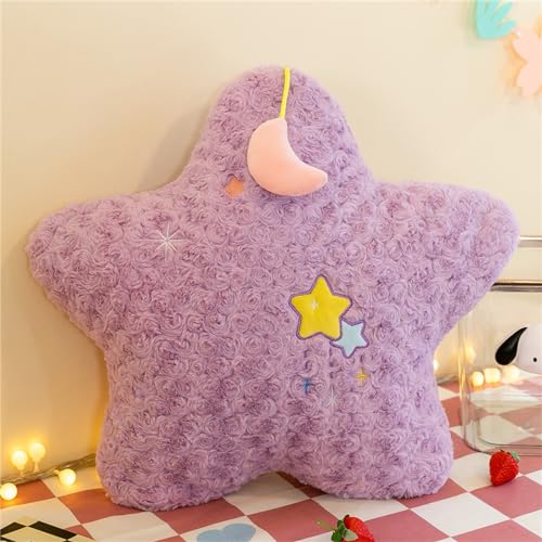 Uixxducc Kuschelkissen Kinder Sternkissen Mondkissen, Weiche Flauschige Stern Mond Kissen Zierkissen Sofakissen, Plüsch Dekokissen für Kinderzimmer Schlafzimmer Deko Geschenke für Kinder (Lila,Stern) von Uixxducc