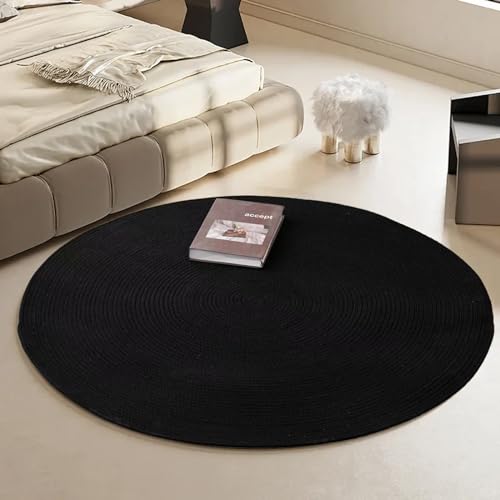 Uixxducc Teppich rund Handstricken Baumwollgarn Jute Naturteppich - geflochten Boho Juteteppich, Fußmatte für Küche & Wohnzimmer (A,80cm) von Uixxducc