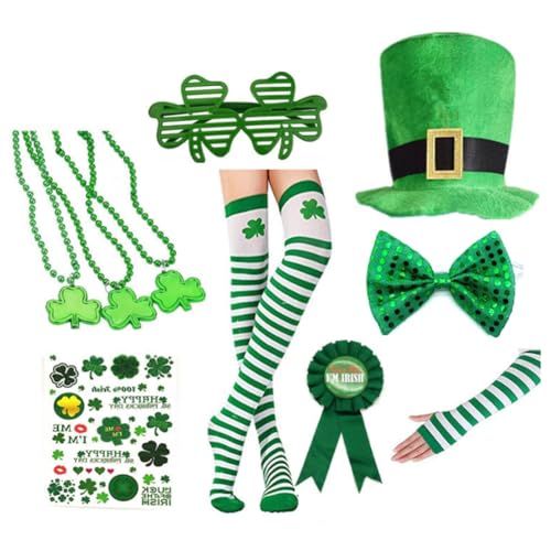 Ujjdwiurgh . 'S Day Kostümzubehör-Set für Herren, Kleeblatt, Socken, Handschuhe, Brillen, Aufkleber, Cosplay, für -Dekoration, Einfach zu Verwenden von Ujjdwiurgh