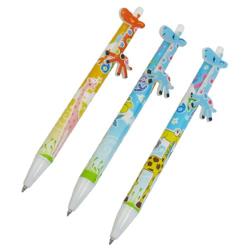 Ujjdwiurgh 3 Stueck Studenten Schreibwaren Plastik Giraffe Ornament Kugelschreiber - Blau & Gelb von Ujjdwiurgh