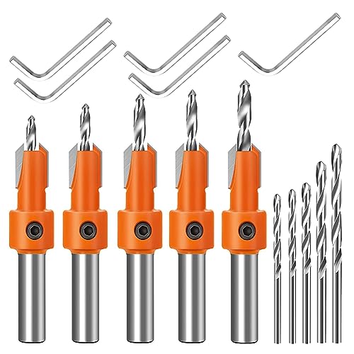 Ujjdwiurgh 5-Teiliges Schnellwechsel-Set f¨¹r Verstellbare 8-Mm-Senkbohrer, Orangefarbener Senkerbohrer mit 5 Austauschbaren Bohrern von Ujjdwiurgh