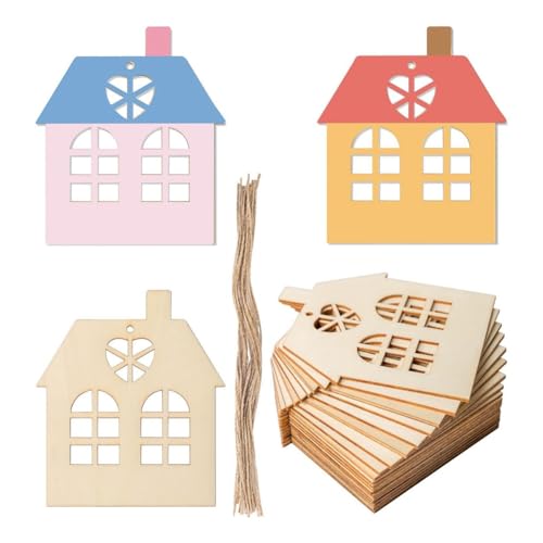 Ujjdwiurgh 50-Teiliges Set mit Holzanhängern in Unvollendeter Hausform zum Aufhängen Aus Holzausschnitten, Holzscheiben, Geschenkanhänger-Set Aus mit Bindfaden Ujjdwiurgh 50-Teiliges Set mit Holzanhängern in Unvollendeter Hausform zum Aufhängen Aus Holzausschnitten, Holzscheiben, Geschenkanhänger-Set Aus mit Bindfaden von Ujjdwiurgh