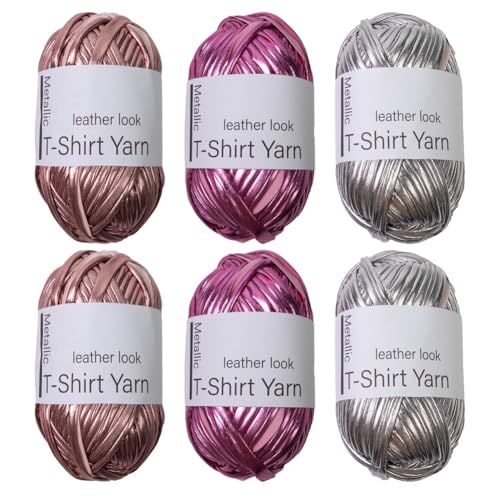 Ujjdwiurgh 6 Rollen Metallisches Stoffgarn f¨¹r DIY-, Schuhe, Stricken und H?keln, Flaches Kunstleder, Gl?nzendes T-Shirt-Garn von Ujjdwiurgh