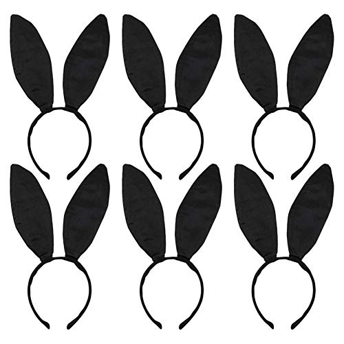 Ujjdwiurgh 6 Schwarzer Hase StirnbäNder GroßE Hasen Ohren StirnbäNder Niedliche Tier Ohren StirnbäNder für Cosplay KostüM ZubehöR von Ujjdwiurgh