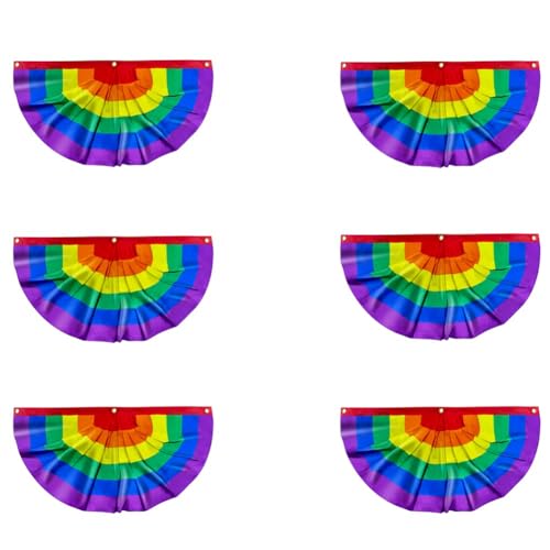 Ujjdwiurgh 6 Stück Pride Plissee-Fächerflagge Regenbogen-Wimpelkette 1,5 X 3 Fuß Banner Gay-Dekorationen Partyzubehör LGBTQ Stolze Wanddekoration, Einfach zu Verwendender Radius 45 cm von Ujjdwiurgh