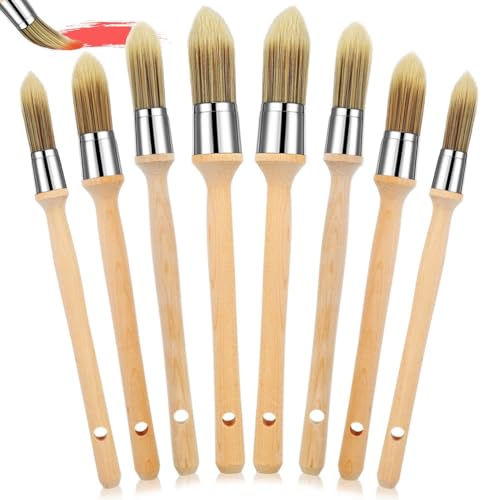 Ujjdwiurgh 8 St¨¹ck Zierpinsel mit Holzgriff, Malwerkzeug f¨¹r Runde, Pinsel f¨¹r Ecken, Hauswandkanten, Kunst, Langlebig, 15/18/21/25 mm von Ujjdwiurgh