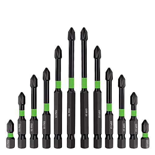 Ujjdwiurgh Magnetisches Schraubendreher-Bit-Set, Rutschfestes Magnetisches Bohrer-Bit-Set, S2 Impact Magnetic, Stark Magnetische PH2-Bits, 12 ST¨¹CKE von Ujjdwiurgh