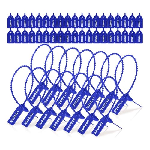 Ujjdwiurgh Manipulationssicheres Siegel Aus Kunststoff mit Sicherheitsnummer und Reißverschlusskragen, 250 mm Länge, 2000 Stück, Blau von Ujjdwiurgh
