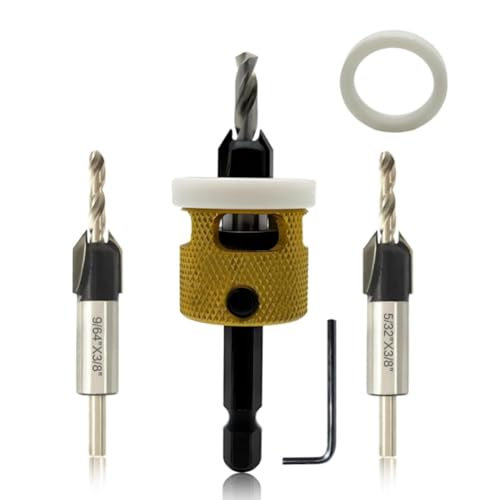 Ujjdwiurgh Senkbohrer-Set mit Sechskantschaft, 1/8, 9/64, 5/32, Senkbohrer f¨¹r die Holzbearbeitung + Einstellbarer Bohrtiefenstopp von Ujjdwiurgh